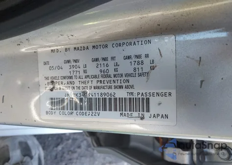 2004 Mazda Mazda3 S from USA, damaged, VIN JM1BK343941189062